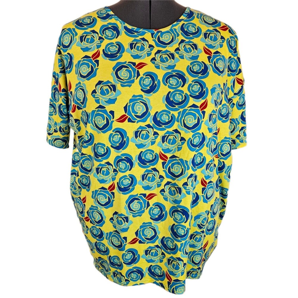 Lularoe Simply Comfortable Tunic Top Womens XL Yellow Roses Primary Colors Artsy